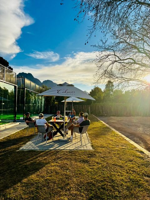 Outdoor tables in the afternoon light